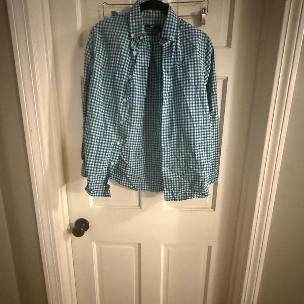 Blue Gingham Button-Up Shirt